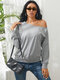 Solid Long Sleeve One Shoulder Casual Women Sweatshirt - Gray