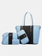 Women 4 PCS Patchwork Striped Handbag Shoulder Bag Crossbody Bag Wallet - Blue