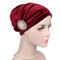 Women's Velvet Wtih Alloy Diamonds Stretch Turban Hat Casual Warm Solid Beanie Cap - Wine Red