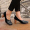 Women's Large Size Retro Elegant Stitching Chunky Heel Loafers Shoes - Black