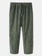 Mens Solid Color Corduroy Loose Casual Drawstring Straight Pants With Multi Pockets - Green