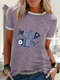 Cartoon Fish Print Short Sleeve Casual T-shirt - Purple
