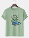 Mens Cartoon Animal Graphic Short Sleeve 100% Cotton T-Shirts - Green