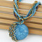 Bohemian Pendant Necklace Handmade Beaded Tessal Vein Gemstone Charm Ethnic Jewelry for Women - Blue