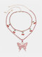 Alloy Wind Claw Chain Cherry Ins Diamond Butterfly Necklace - Pink