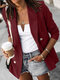 Solid Color Long Sleeve Breasted Blazer With Pocket - Wine Red