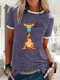 Cartoon Print Short Sleeve O-neck Casual T-shirt for Women - Purple