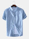 Mens Short Sleeves Shirts 100% Cotton Breathable Casual Slim Fit Tops - Blue