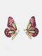 Alloy S925 Butterfly Wing-shape Rhinestone Earrings - Purple