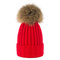 Warm Beanie Hats Tide Cute Lady Outdoor Knit Warm Wool Ball Wool Hat  - Red