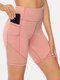 Girls Plus Size Plain Sports Shorts Dry Quickly Biking Panty With Pocket - Pink