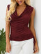 Solid Pleated Design Drape Sagging Sleeveless Tank Top - Wine Red