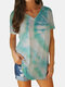Tie Dye Printed V-neck Short Sleeve Casual T-shirt - #02