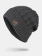 Men Winter Plus Velvet Embroidered Leaves Striped Pattern Outdoor Knitted Warm Beanie Hat - Gray