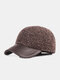 Men Cotton Mixed Color Knitted Patchwork PU Brim Built-in Ear Protection Warmth Baseball Cap - Coffee