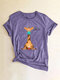 Cartoon Giraffe Printed Short Sleeve O-Neck T-shirt - Purple