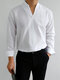 Men Stand-up Collar Long-sleeved Shirt - White