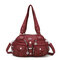 Women Multi-Pocket Casual Crossbody Bag Soild Shoulder Bag  - Wine Red