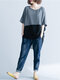 Contrast Color Plus Size Layered High-low Hem Chiffon T-shirt - Grey