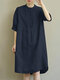 Solid Ruched Split Half Sleeve Casual Midi Dress - Navy