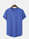 Mens Solid Color Curved Hem Cotton Casual Short Sleeve T-Shirts - Blue