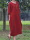 Solid Color Half Sleeves Asymmetrical Collar Casual Button Dress - Red