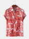 Mens Design Maple Leaves Allover Print Short Light Shirt - Pink