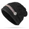 Knit Crochet Buttons Strap Cap Decorative Braids Baggy Beanie Hat - Black