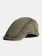 Mens Cotton Solid Embroidery Threads Letters Metal Label Sunshade Casual Beret Forward Hat Newsboy Cap Flat Cap - Army Green