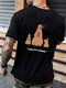 Herren-T-Shirts mit Cartoon-Tier-Buchstaben-Rückendruck, Rundhalsausschnitt, kurzärmelig, Winter - Schwarz