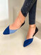 Plus Size Women Casual Suede Color Block Soft Comfy Flats - Blue
