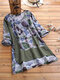 Side Button Print Patchwork Long Sleeve Blouse For Women - Blue