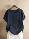 Casual Embroidery Pocket Short Sleeve Plus Size T-Shirt - Navy