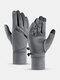 Men Plus Velvet With Convenient Pocket Full-finger Outdoor Waterproof Windproof Warmth Non-slip Touchscreen Gloves - Gray