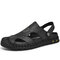 Men Anti-collision Toe Cow Leather Stitching Outdoor Water Sandals - Black