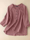 Women Solid Ruffle Trim 3/4 Sleeve V-neck Blouse - Pink