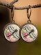 Vintage Glass Gemstone Dangle Earrings Dragonfly Butterfly Pattern Women Pendant Earrings Jewelry - #08