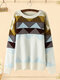 Geo Jacquard Long Sleeve O-neck Knitted Plus Size Sweater - Khaki