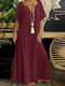 Women Lace Notched Neck Lined Half Sleeve Maxi Dress - Wine Red