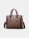 Men PU Leather 14 Inch Laptop Bag Briefcases Crossbody Bag Handbag - Brown