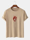 Mens Heart Print Crew Neck 100% Cotton Short Sleeve T-Shirts - Khaki