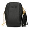 Women PU Leather Tassel Phone Bags Mini Crossbody Bags  - Black