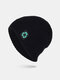 Men Acrylic Plus Velvet Knitted Solid Geometric Pattern Patch Fashion Warmth Beanie Hat - Black
