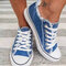 Women Casual Canvas Comfy Lace Up Flat Shoes - Light Blue
