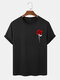 Mens Rose Chest Print Crew Neck Daily Short Sleeve T-Shirts - Black