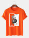 Mens Rose Floral Pattern Letter Print 100% Cotton Short Sleeve Street T-Shirt - Orange