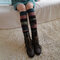 Women's Compression Socks Striped Wool Cashmere Socks Set Knee Warm Boots Set Knee Socks  - Black