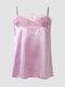 Guipure Lace Solid Adjustable Strap Romantic Cami - Pink