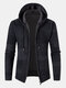 Mens Knitted Zip Front Casual Drawstring Hooded Cardigans With Pocket - Black