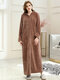 Plus Size Kapuzen Lang Robe Front Reißverschluss Gestreifte Flanell Pyjamas Für Damen - Kaffee
